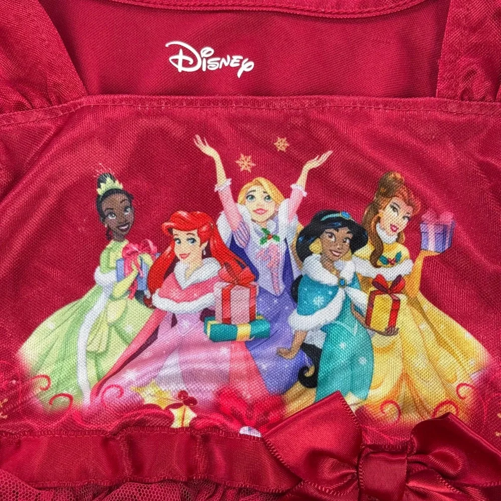 Disney Princess Girls Red Snowflake Holiday Nightgown Dress 3T Ariel Belle Tiana - Picture 3 of 7